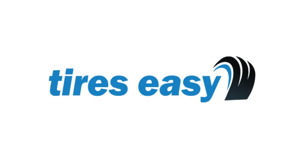 Tires Easy logo: blue lowercase “tires easy” wordmark with a black tire graphic, centered on a white background
