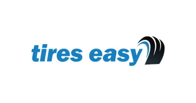 Tires Easy logo: blue lowercase “tires easy” wordmark with a black tire graphic, centered on a white background