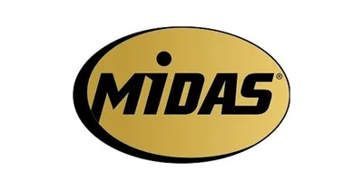 Midas logo, black MIDAS lettering on a gold oval