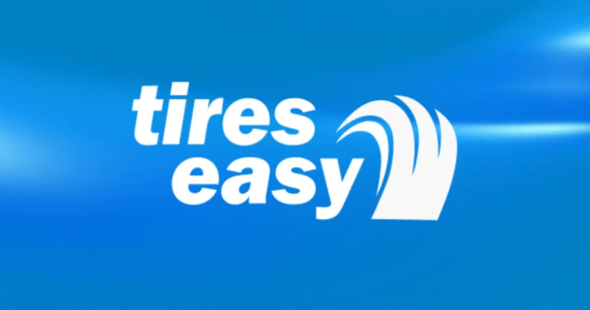 Tires Easy logo in white on a blue background