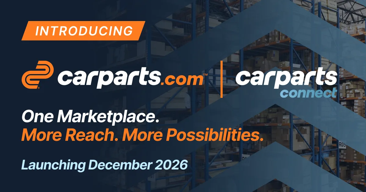 CarParts.com and CarParts Connect logos with 'Launching December 2026' text