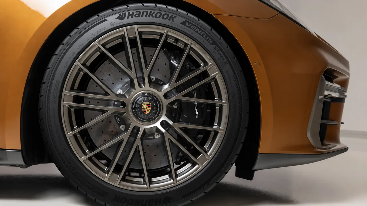 Hankook Ventus S1 evo Z tire fitted to a copper-colored Porsche Panamera front wheel